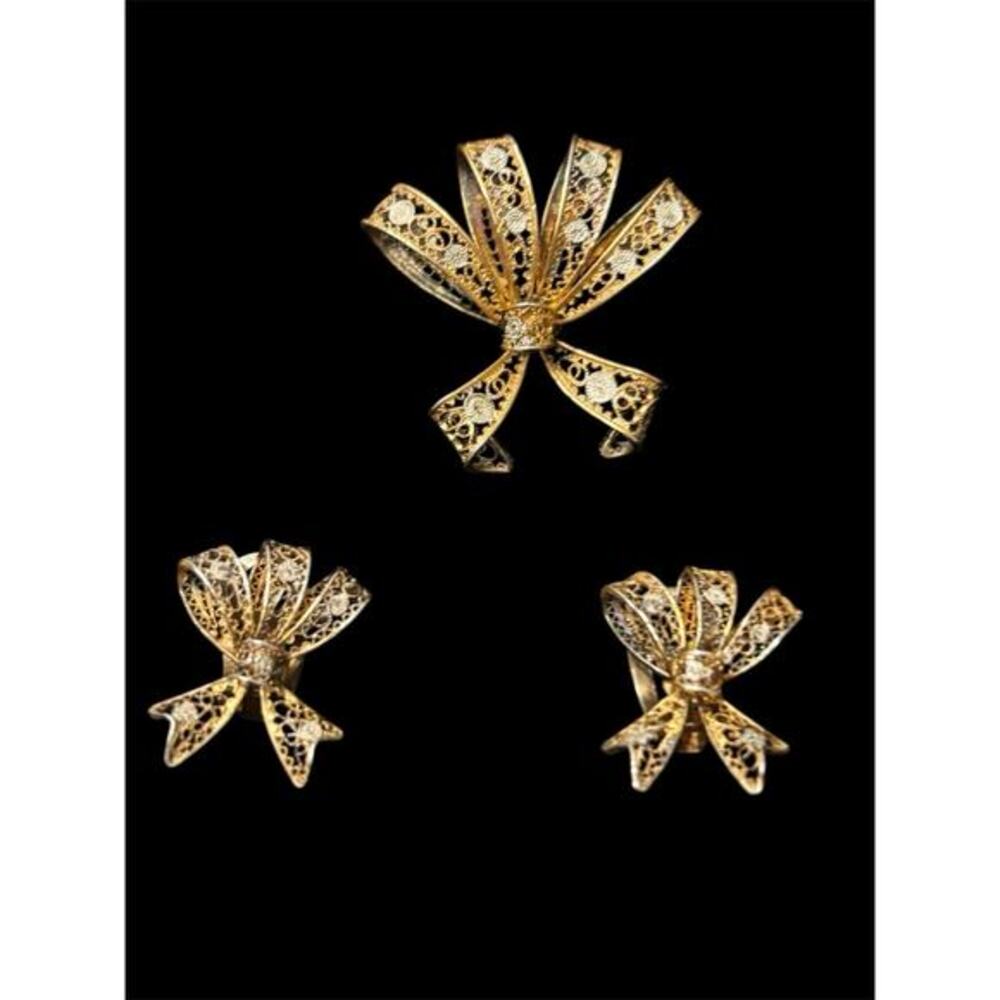 MCM Italian Alioto Adriana Genoa Filagree Brooch And Earrings Set 800 Silver